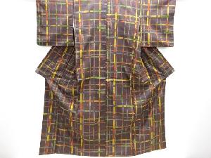 白山紬　変わり格子模様着物